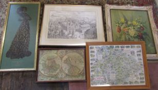 Various prints and maps inc Birds eye view of Birmingham (sample shown)