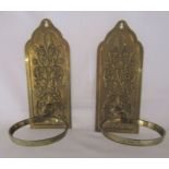 Pair of Victorian brass wall lamp holders H 32 cm