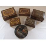 Various wooden boxes inc Japanese lacquered box and 3 Sorrento style boxes (largest 17 cm x 13 cm