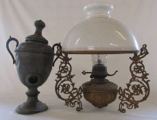 German Zimmermann & Co oil lamp H 48 cm and a pewter samovar (af)