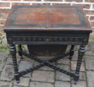 Victorian games table with fold over top in need of restoration. W 67cm (closed) D 44cm Ht 65cm (