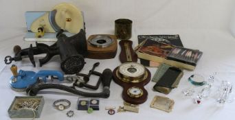 Enterprise mincer, GKS slicer, bean slicer, Lilliput Lane collectors badges, Gas Federation badge,