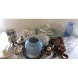 Various ceramics inc large blue Shelley vase, glassware, kitchenalia etc (2 boxes)