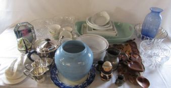 Various ceramics inc large blue Shelley vase, glassware, kitchenalia etc (2 boxes)