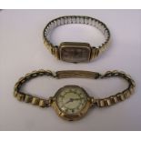 2 9ct gold ladies vintage watches with rolled gold straps (af)