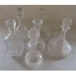 Assorted glass decanters