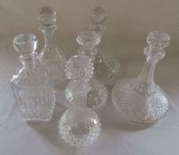 Assorted glass decanters