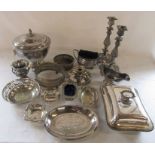 Various silver plate inc tureen, candlesticks, dishes etc