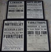 4 framed early 20th century auction posters relating to Limber, North Kelsey & Yaddlethorpe. Largest