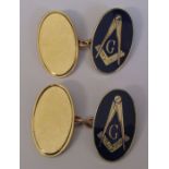 Pair of 9ct gold and blue enamel Masonic cufflinks Birmingham hallmark, weight 8.45 g