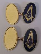 Pair of 9ct gold and blue enamel Masonic cufflinks Birmingham hallmark, weight 8.45 g