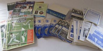 Assorted Chelsea football programmes from the 1970s and 1990s together with various Cricket