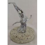 Chromium plated mermaid car mascot on a granite base Ht 15cm