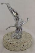 Chromium plated mermaid car mascot on a granite base Ht 15cm