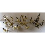 Pair of brass ceiling light fittings 5 branch and an ornate 3 branch ceiling light fitting
