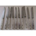 Set of 10 Cardeilhac Paris steel bladed knives with silver handles L 25 cm