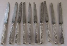 Set of 10 Cardeilhac Paris steel bladed knives with silver handles L 25 cm