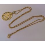Chinese 14K gold necklace and pendant, weight 6.43 g (pendant L 3 cm)