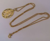 Chinese 14K gold necklace and pendant, weight 6.43 g (pendant L 3 cm)