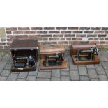 3 cased Singer sewing machines - 11275292 (1873), EC572673 (1939) and F9845241 (1910)