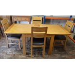 Modern oak fold over dining table (extending to 180cm by 90cm) with 4 chairs