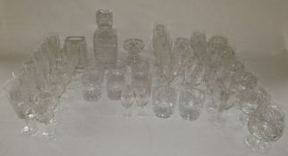 Large quantity of cut glass glassware etc inc decanter, champagne flutes, wine glasses and tumblers