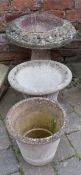 Concrete bird bath & 2 planters