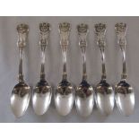Set of 6 Victorian Queens pattern teaspoons Glasgow 1892, weight 4.04 ozt maker John Muir / John