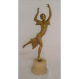 Art Deco painted metallic figure of a dancing girl on a marble base. Ht 31cm