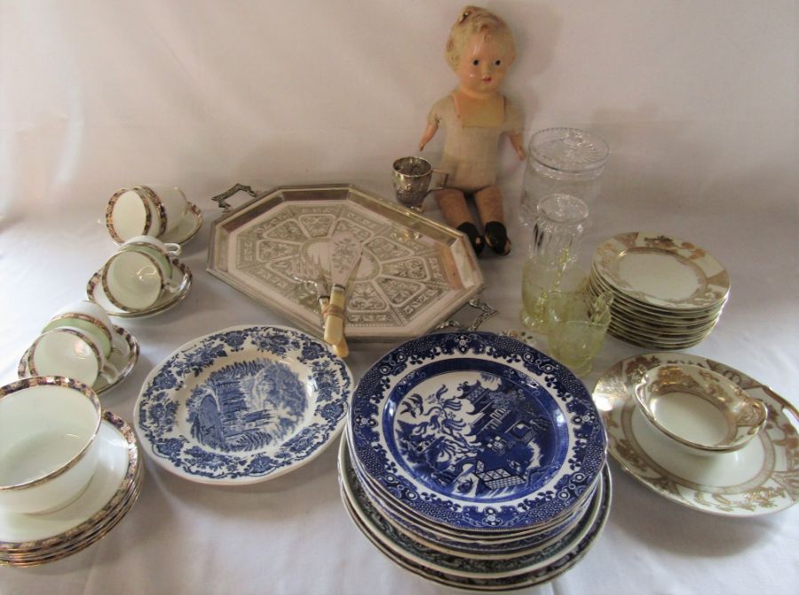 Various ceramics inc Wedgwood and Noritaki, glassware, silver plate and a Canadian Reliable doll