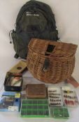 Fishing interest - Anglers back pack, fly box with dry flies, Devon Spinners, fly box with sea trout