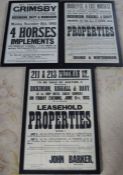 3 early to mid 20th century  framed auction posters relating to Heneage Road, Freeman Street,