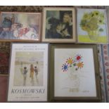 Assorted framed prints inc Picasso, Van Gogh and Kosmowski