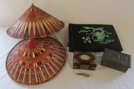 Oriental interest - 2 vintage ethnic straw hats from Borneo, photo album containing small