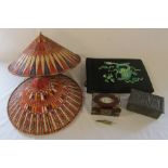 Oriental interest - 2 vintage ethnic straw hats from Borneo, photo album containing small