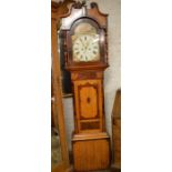 Victorian 8 day longcase clock Davis of Grimsby with painted dial in a mixed wood case with both