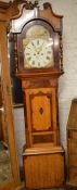 Victorian 8 day longcase clock Davis of Grimsby with painted dial in a mixed wood case with both