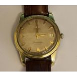 Gents gold plated Omega Seamaster wristwatch, serial number 16262862, 1958, on Omega brown leather