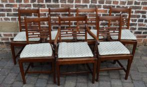 Set of 7 rush seated country chairs in mixed wood including carver