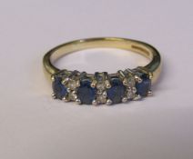 9ct gold sapphire and diamond ring, size P, weight 3 g