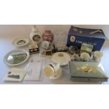 Various ceramics inc Villeroy & Boch, boxed Walter Stahli musical box, stamps, coins, razor, pipe