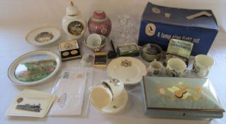 Various ceramics inc Villeroy & Boch, boxed Walter Stahli musical box, stamps, coins, razor, pipe