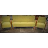 Art Deco 3 piece suite comprising 3 seater sofa & 2 arm chairs. Sofa Length 160cm D 73cm Ht 78cm