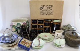 Prinknash tea service in original box, two Glenshee pottery lidded pots, various ceramics