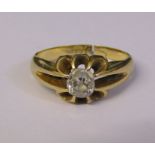 Tested as 18ct gold diamond solitaire gypsy ring, 0.40 ct size M/N (cut), hallmarked Birmingham