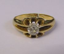 Tested as 18ct gold diamond solitaire gypsy ring, 0.40 ct size M/N (cut), hallmarked Birmingham