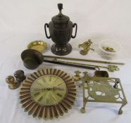 Assorted brassware etc inc poker, trivet, table lamp and star wall clock