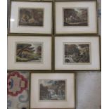 Set of 5 Howitt coloured etchings - Fly fishing, Minnow fishing, Pike fishing and Stag Hunting 30 cm