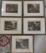 Set of 5 Howitt coloured etchings - Fly fishing, Minnow fishing, Pike fishing and Stag Hunting 30 cm