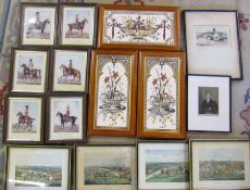 Set of 3 framed decorative tiles, 6 framed H Alken sporting prints and Officers of the British